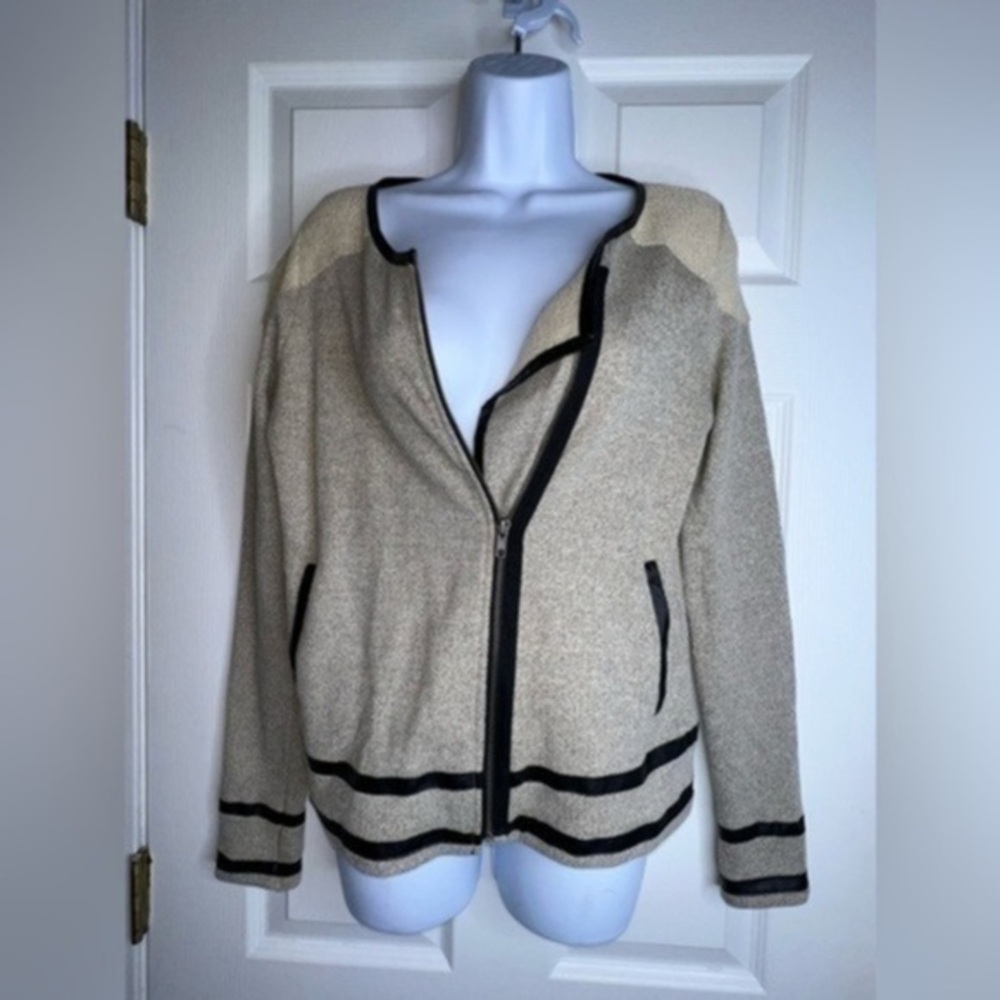 Jack Women’s Small Cream Gray Black Lightweight Full Zip Cotton Blazer Jacket S